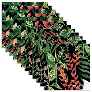 Adesivo para Azulejo Paisagem Tropical Preto e Vermelho