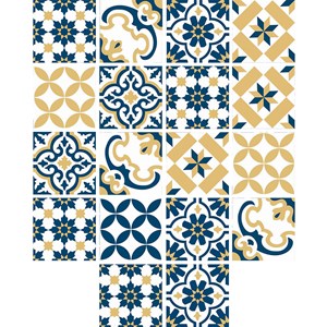 Adesivo para Azulejo Tradicional Azul Marinho e Amarelo