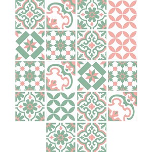 Adesivo para Azulejo Tradicional Verde e Rosa