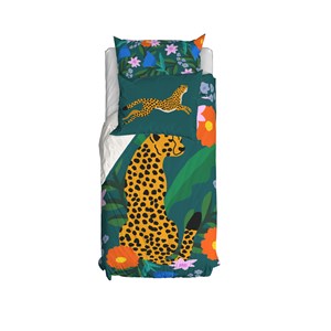 Capa de Edredom Arranjo Leopard Pose Verde e Amarelo