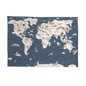 Flâmula Ilhós Mapa Mundi Azul Marinho