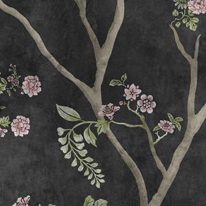 Painel Floral Japonaisserie Preto e Rosa I