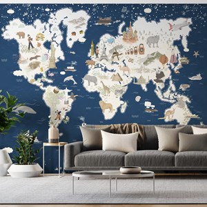Painel Mapa Mundi Azul Marinho