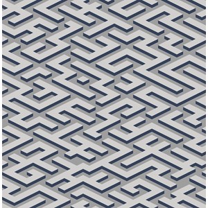 Papel de Parede Geométrico Labirinto Azul Marinho e Cinza