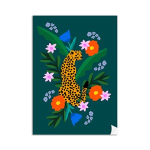 Poster Arranjo Leopard Pose Verde e Amarelo