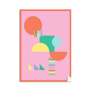 Poster Geométrico Giz de Cera Rosa e Laranja