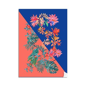 Poster Tropicana Arranjo Azul e Rosa