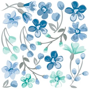 Sticker Clássico Moderno Floral Azul e Verde