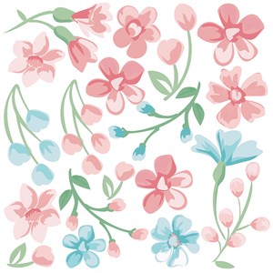 Sticker Clássico Moderno Floral Rosa e Azul